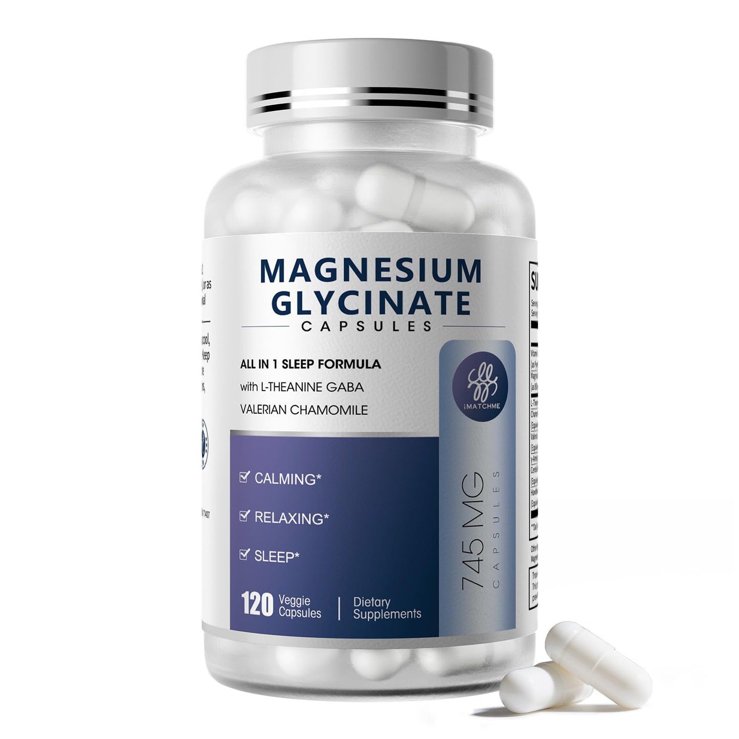 iMATCHME Magnesium Glycinate 850mg Capsules with L-Theanine, Chamomile & GABA for Sleep, Calmness, Muscle, Bone Health & Immune Support, Magnesium for Women and Men, Vegan, High-Absorption, 120 Count iMATCHMEBuy Supplements Australia