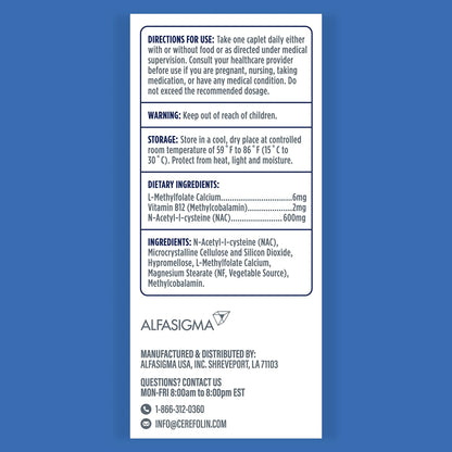 Cerefolin Brain Wellness, Targeted Nutrition for Cognitive Support, Improves Memory, Focus & Concentration, L-Methylfolate, NAC, B12