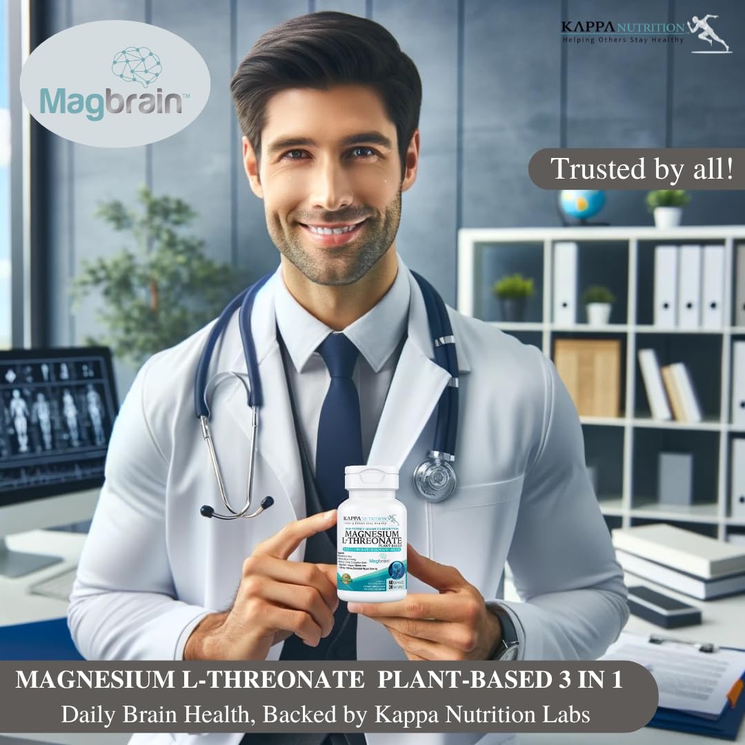 Kappa Nutrition Powered by Magbrain™ Magnesium L-Threonate Plant-Based, 60 Vegan Capsules, 420mg Elemental Magnesium (3 Capsules) from 2,253mg, Brain, Sleep & Muscle Support. KAPPA NUTRITIONBuy Supplements Australia