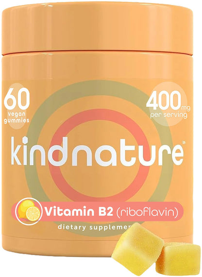 kindnature Vitamin B2 Gummies - Riboflavin 400mg Supplement for Kids & Adults - Non-GMO, Soy & Gluten-Free