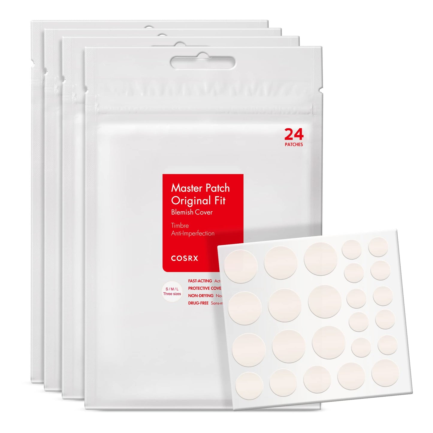 COSRX Acne Pimple Patch (96) Absorbing Hydrocolloid Original 3 Size Patches for Blemishes and Zits Cover
