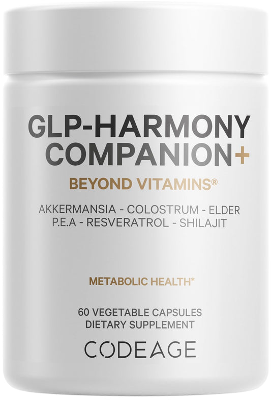 Codeage GLP-Harmony Companion+ Supplement - GLP-1 Agonist Support - Lion's Mane, Pea, Colostrum, Shilajit, Akkermansia, Elder, Citrus Bioflavonoids, Broccoli, Resveratrol - Non-GMO - 60 Capsules CodeageBuy Supplements Australia