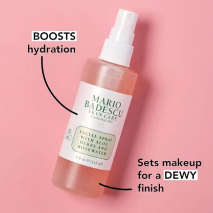Mario Badescu Facial Spray with Aloe, Herbs and Rose Water for All Skin Types, Face Mist that Hydrates