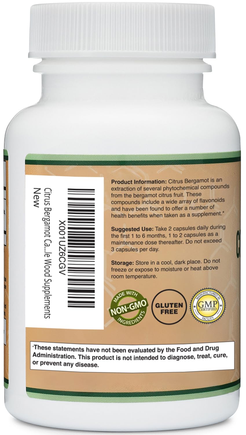 Citrus Bergamot Supplement, 1000mg, 60 Capsules - Supports Healthy Cholesterol & Triglyceride Levels - 1,000mg Servings