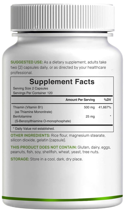 DEAL SUPPLEMENT Vitamin B1 500mg with Benfotiamine, 240 Capsules – 2 in 1 Enhanced Formula – Fat & Water Soluble Thiamine B1 Supplement