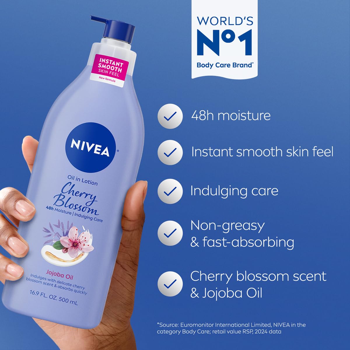 NIVEA Oil Infused Cherry Blossom and Jojoba Oil Body Lotion for Women, Fast-Absorbing and Non-Greasy Cherry Blossom Scented