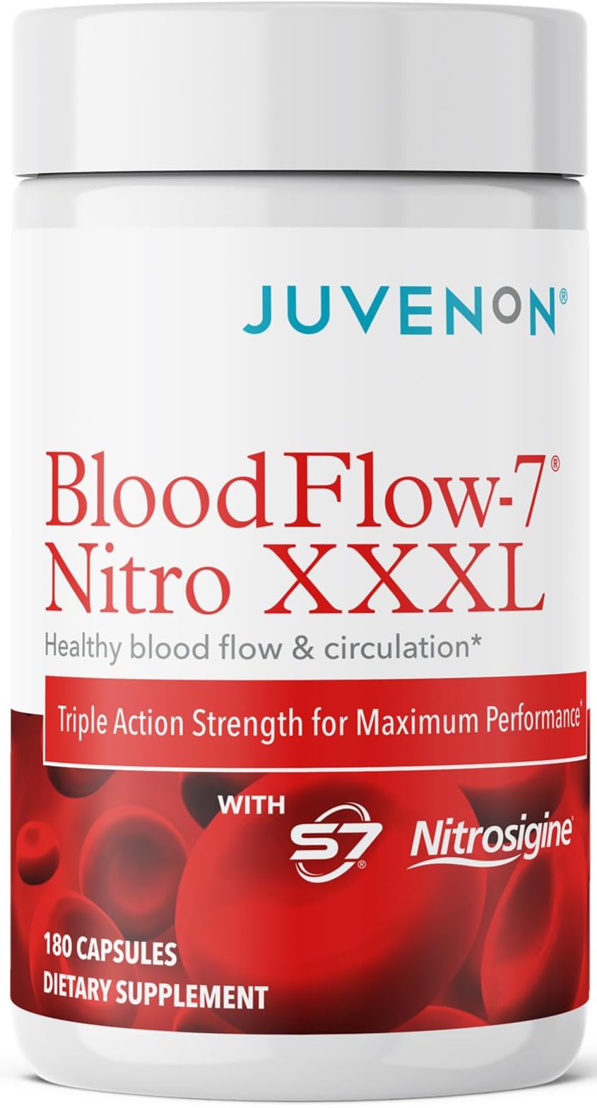 Juvenon BloodFlow-7 XXXL Nitric Oxide Supplements for Men & Women - More Powerful, Longer Lasting Natural Nitric Oxide Booster with Nitrosigine® + S7® - Blood Flow & Circulation Support (1-Pack) JuvenonBuy Supplements Australia
