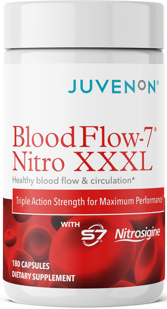 Juvenon BloodFlow-7 XXXL Nitric Oxide Supplements for Men & Women - More Powerful, Longer Lasting Natural Nitric Oxide Booster with Nitrosigine® + S7® - Blood Flow & Circulation Support (1-Pack) JuvenonBuy Supplements Australia