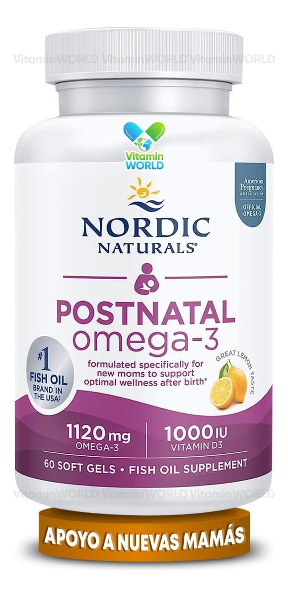 Nordic Naturals Postnatal Omega-3, Lemon - 60 Soft Gels - 1120 Total Omega-3 + 1000 IU Vitamin D3 - Formulated for New Moms; Supports Optimal Wellness, Positive Mood, Healthy Metabolism - 30 Servings Nordic NaturalsBuy Supplements Australia