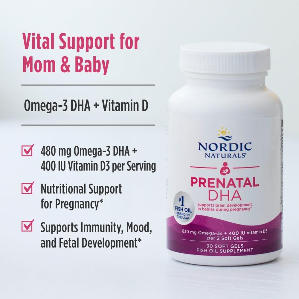 Nordic Naturals Prenatal DHA, Unflavored - 180 Soft Gels - 830 mg Omega-3 + 400 IU Vitamin D3 - Supports Brain Development in Babies During Pregnancy & Lactation - Non-GMO - 90 Servings Nordic NaturalsBuy Supplements Australia