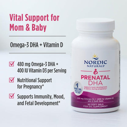 Nordic Naturals Prenatal DHA, Unflavored - 180 Soft Gels - 830 mg Omega-3 + 400 IU Vitamin D3 - Supports Brain Development in Babies During Pregnancy & Lactation - Non-GMO - 90 Servings Nordic NaturalsBuy Supplements Australia