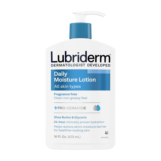Lubriderm Fragrance Free Daily Moisture Lotion + Pro-Ceramide, Shea Butter & Glycerin, Face, Hand & Body Lotion for Sensitive Skin