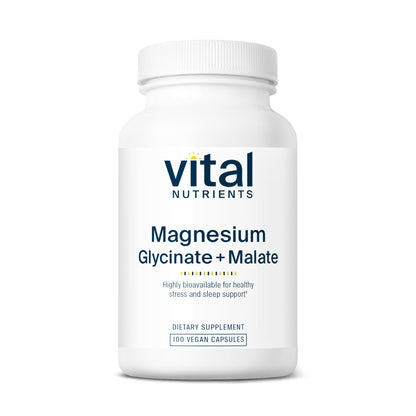 Vital Nutrients Magnesium Glycinate + Malate - 120mg Vegan Magnesium Supplement for Women and Men - Muscle, Heart, Bone Support* - Promotes Relaxation - Gluten, Dairy and Soy Free - 100 Capsules Vital NutrientsBuy Supplements Australia