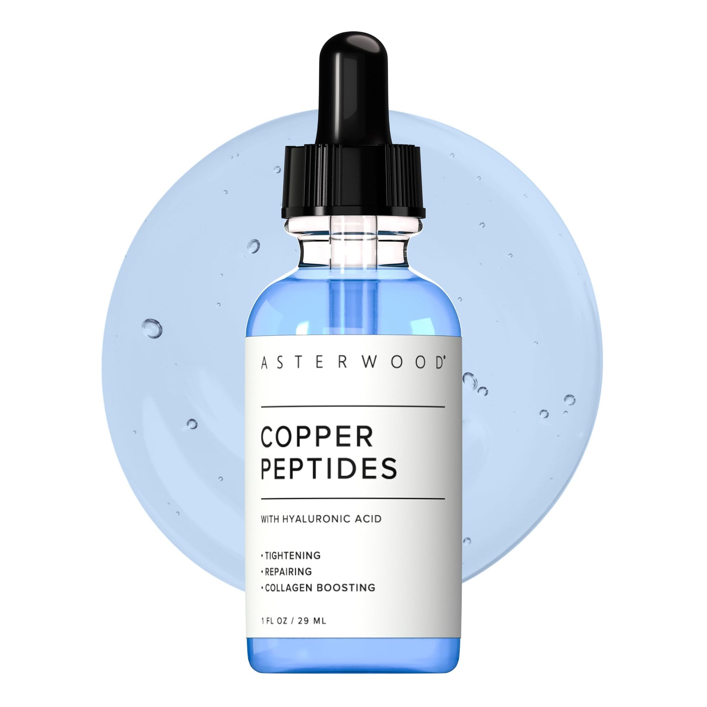 Asterwood Copper Peptides Serum for Face - with GHK-Cu Peptide and Hyaluronic Acid - Anti-Aging Facial Serum - 1 Fl Oz