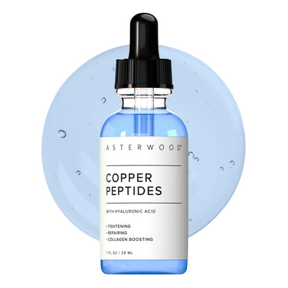 Asterwood Copper Peptides Serum for Face - with GHK-Cu Peptide and Hyaluronic Acid - Anti-Aging Facial Serum - 1 Fl Oz