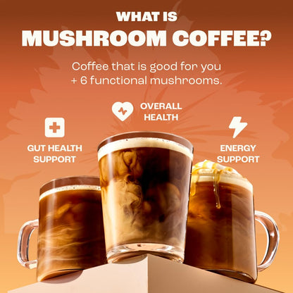 RYZE SUPERFOODS Mushroom Medium Roast Coffee USDA Organic with 6 Adaptogenic Mushrooms, USA Grown Instant Coffee for Better Energy