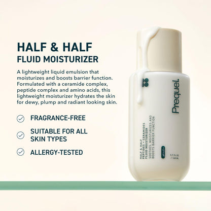 Prequel Skin Half and Half Fluid Moisturizer Face Cream. Lightweight Ceramide Peptide Lotion for All Skin Types