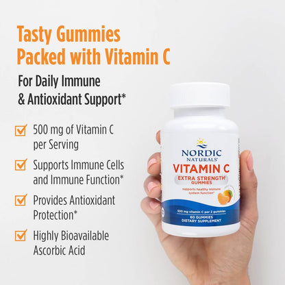 Nordic Naturals Vitamin C Extra Strength Gummies - Tangerine Flavor - 60 Gummies - 500 mg Vegan Vitamin C Supplement - Low-Sugar Immune - Support - 30 Servings Nordic NaturalsBuy Supplements Australia