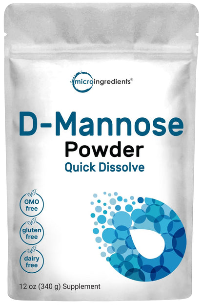 Micro Ingredients D Mannose Powder, Pure Mannose Supplement, Quick Water Soluble, Support Urinary Tract Cleanse & Bladder Health, Premium Mannose