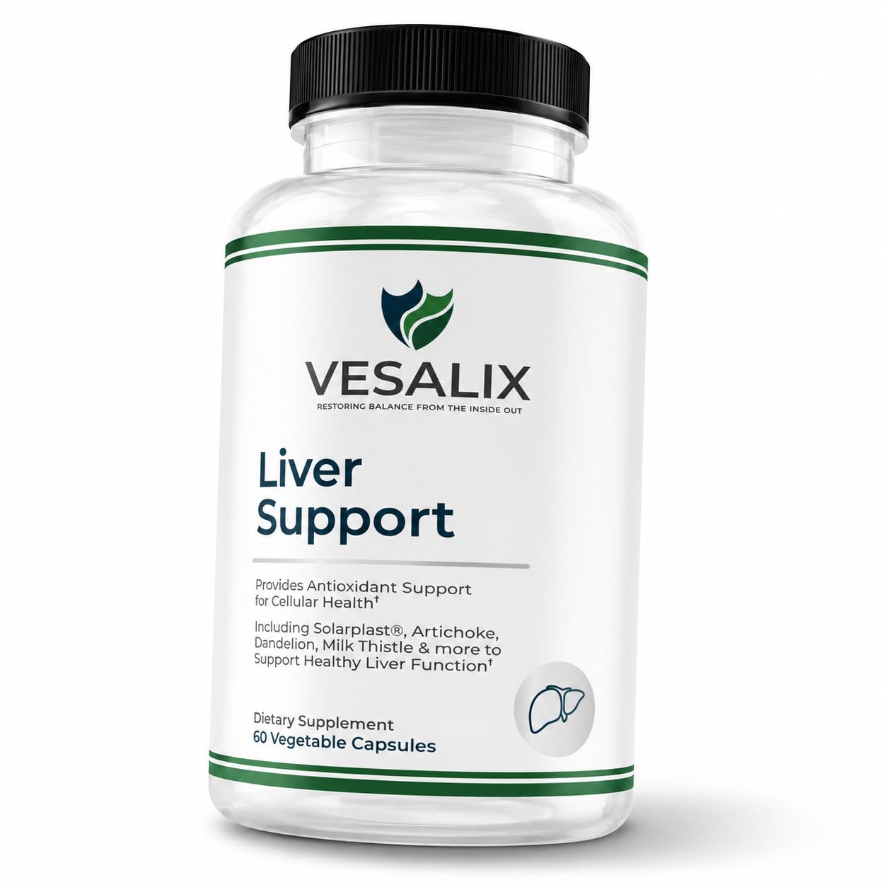 VESALIX Liver Support | 6-in-1 Liver & Digestive Support Formula | Solarplast®, Milk Thistle, Artichoke & Dandelion | Third-Party Tested