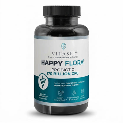 VITASEI Happy Flora Probiotic Supplement – 170 Billion CFU with Digestive Enzymes for Gut Health – Metabolic Support for Women and Men – 60 Capsules 1-Month Supply