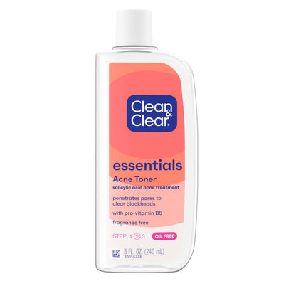 Clean & Clear Essentials Oil-Free Acne Toner, 2% Salicylic Acid Acne Treatment with Pro-Vitamin B5, Deep Pore Facial Toner