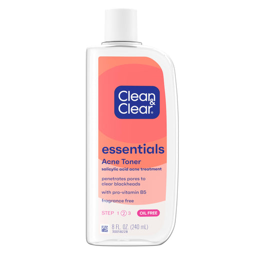 Clean & Clear Essentials Oil-Free Acne Toner, 2% Salicylic Acid Acne Treatment with Pro-Vitamin B5, Deep Pore Facial Toner
