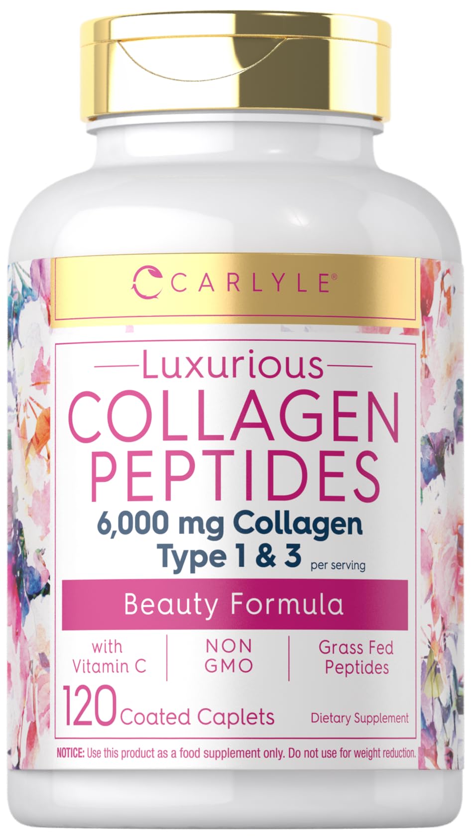 Carlyle Collagen Peptides with Vitamin C | 6000mg | 120 Caplets | Grass Fed Type II & III | Beauty Formula | Non-GMO, Gluten Free Supplement Carlyle buy supplements Au