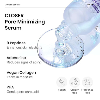 FRANKLY Closer Serum | Pore Minimizer Serum | 9 Peptides, Vegan Collagen, Adenosine, PHA | Korean Pore Minimizer for Glass Skin