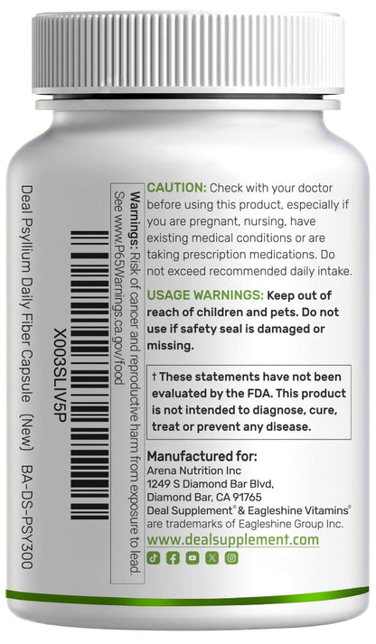 Psyllium Husk 1500mg Per Serving, 300 Capsules – 3 in 1 Fiber Supplement with Inulin & Acacia Complex – Natural Soluble Fiber