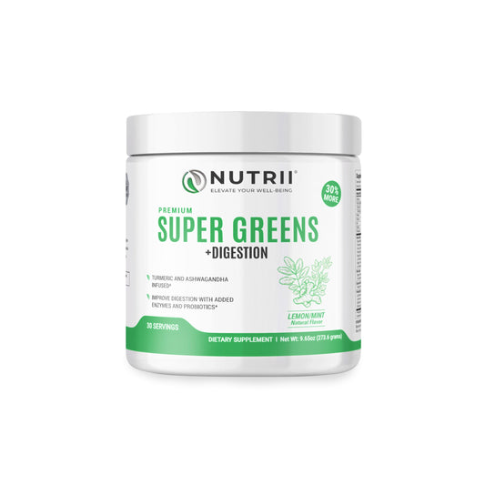 Nutrii Organic Green Immunity Superfood Powder - Soothes Digestion, Boosts Healthy Vitality and Energy. Fast Acting Formula with Probiotics, Enzymes, Turmeric and Ashwagandha (30 Servings Lemon-Mint) NutriiBuy Supplements Australia