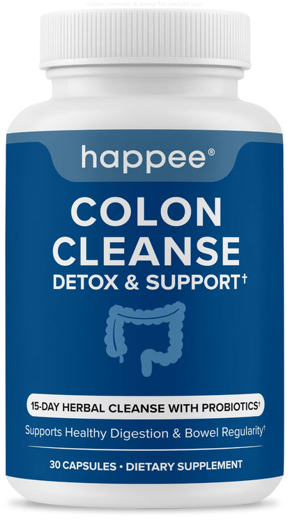 Happee Colon Cleanser & Detox for Weight Loss - 15 Day Colon Cleanse Pills & Gut Support Probiotics Women Men