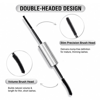Tubing Mascara for Older Women 60 Plus, Double Ended Black Mascara, Lengthening Volumizing 2-in-1 Mascara for Short Multi-layered Lashes, Smudge Proof Easy Warm Water