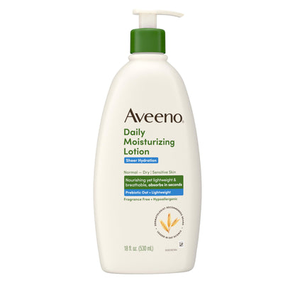 Aveeno Sheer Hydration Fragrance-Free Daily Moisturizing Lotion with Prebiotic Oat for Dry Skin, Lightweight