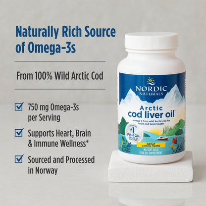 Nordic Naturals Arctic Cod Liver Oil, Lemon - 180 Soft Gels - 750 mg Total Omega-3s with EPA & DHA - Heart & Brain Health, Healthy Immunity, Overall Wellness - Non-GMO - 60 Servings Nordic NaturalsBuy Supplements Australia