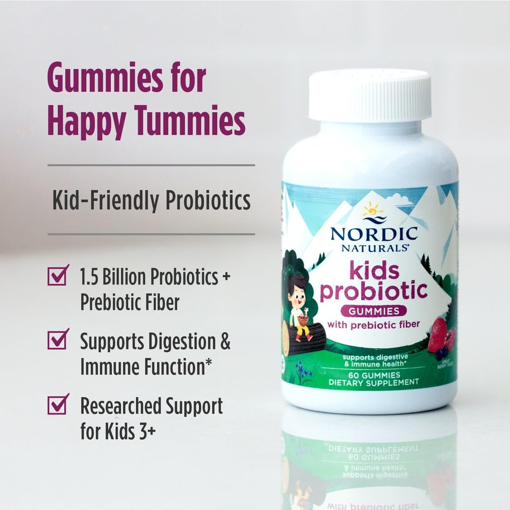 Nordic Naturals Kids Nordic Flora Probiotic Gummies, Merry Berry Punch - 60 Gummies - 1.5 Billion CFU & Prebiotic Fiber - Non-GMO, Vegan - 30 Servings Nordic NaturalsBuy Supplements Australia
