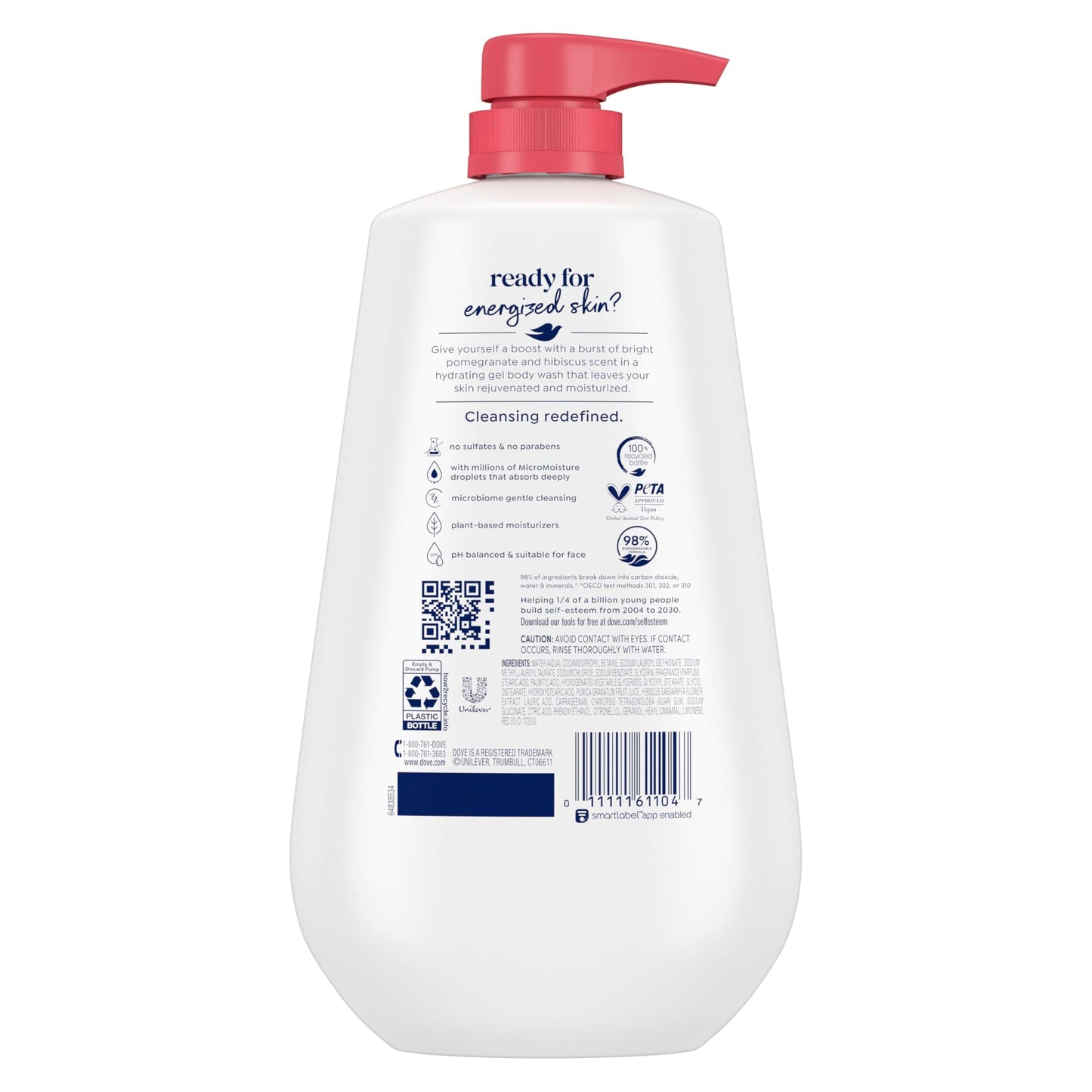 Dove Body Wash with Pump Rejuvenate Pomegranate & Hibiscus for 24hr Lotion-Soft Skin Moisturizing Skin Cleanser