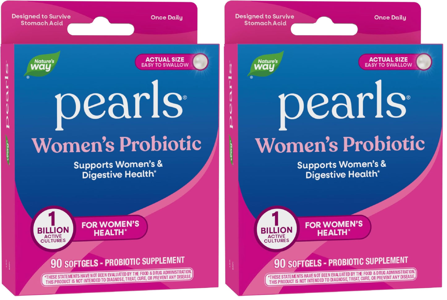 Nature's Way Women's Probiotic Pearls, Supports Women's and Digestive Health*, Protects Against Occasional Constipation & Bloating*, 1 Billion Live Cultures, 90 Softgels, (Pack of 2)