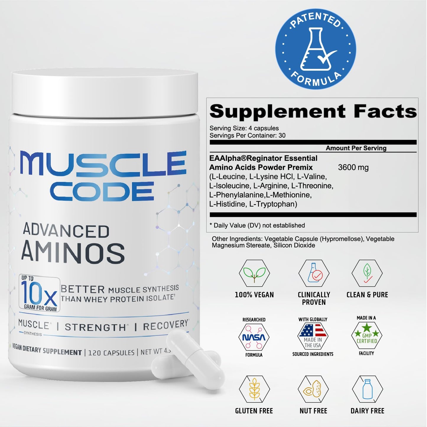 NAUTILUS Muscle Code Essential Amino Acid Capsules – Muscle Synthesis & Repair & Strength – Unflavored – 30 Servings – Clinically Studied – 0g Sugar, Keto, Vegan, Gluten Free, Dairy Free NAUTILUSBuy Supplements Australia