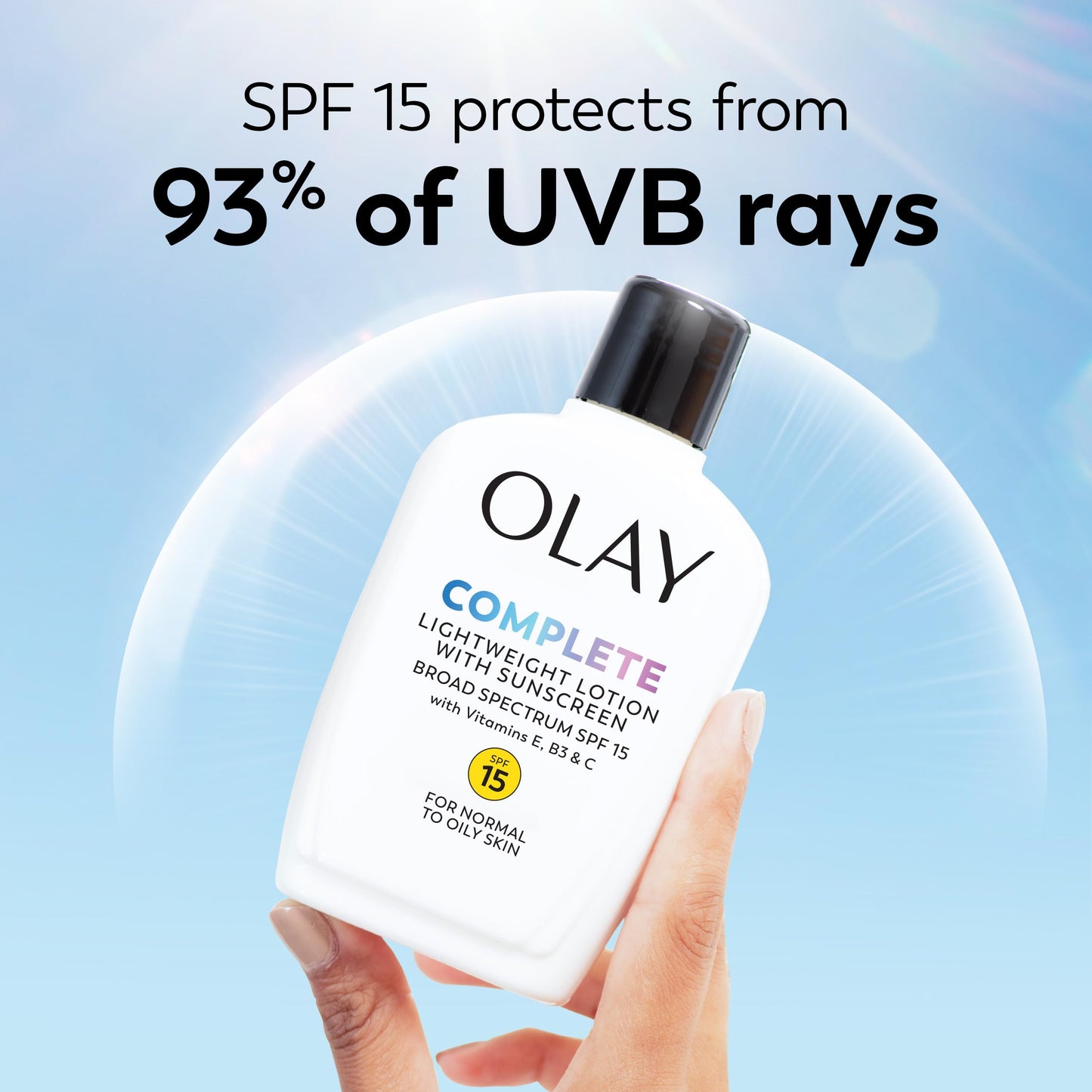 Olay Face Moisturizer, Complete with Sunscreen SPF 15, Daily Facial Lotion for Normal Skin, Lightweight Hydrating Broad Spectrum Sun Protection