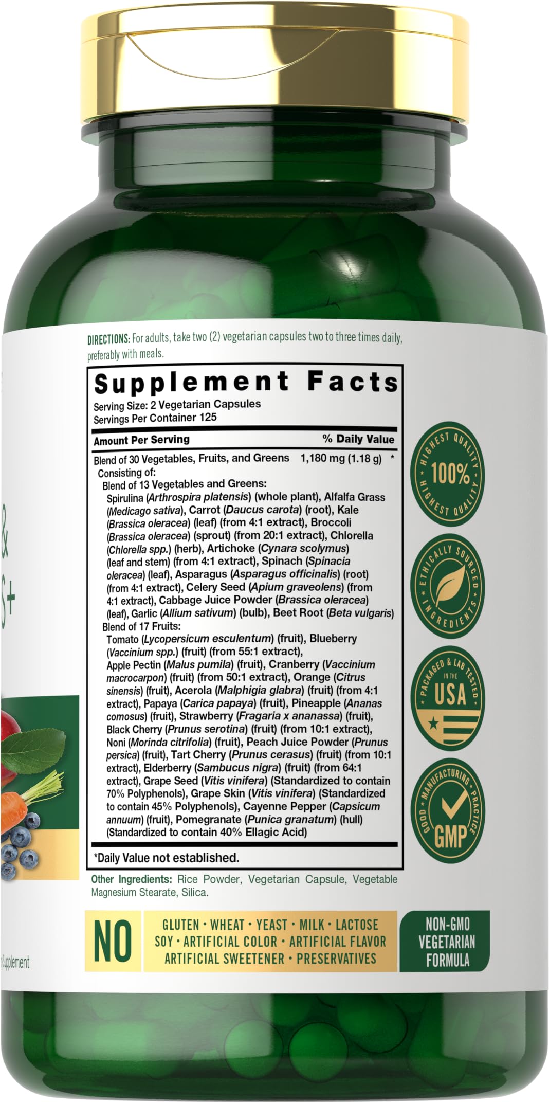 Carlyle Fruits and Veggies Supplement | 250 Capsules | Made with 30 Fruits and Vegetables | Vegetarian, Non-GMO, Gluten Free Superfood Formula CarlyleBuy Supplements Australia