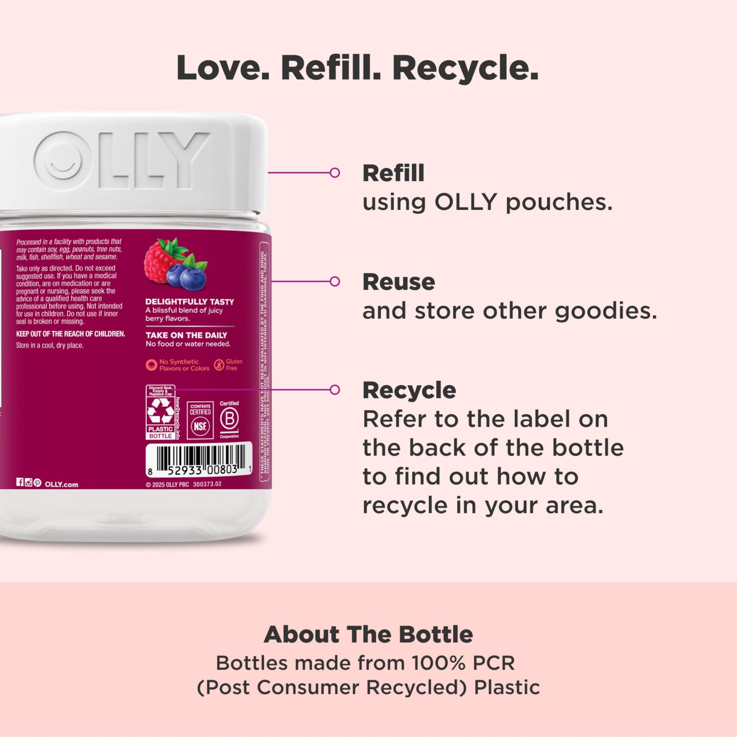 OLLY Women's Daily Multivitamin Gummy, Vitamins A, D, C, E, Biotin, Folic Acid, Adult Chewable Vitamin