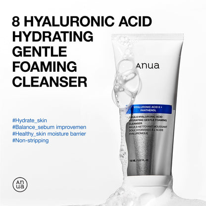 Anua Hydrating Gentle Foaming Cleanser, Hyaluronic Acid, Glycerin, Zinc, Panthenol, Korean Face Wash for Dry Skin