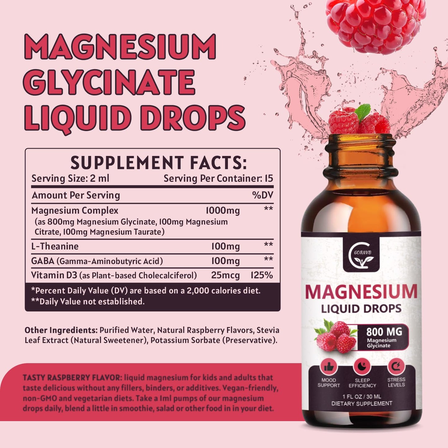 (2 Pack) Magnesium Glycinate Liquid Drops | 1000mg Liquid Magnesium Complex with D3, L-Thea & GABA for Energy, Sleep, Nerve and Heart Health, High Absorption, Raspberry Flavor GORNVBBuy Supplements Australia