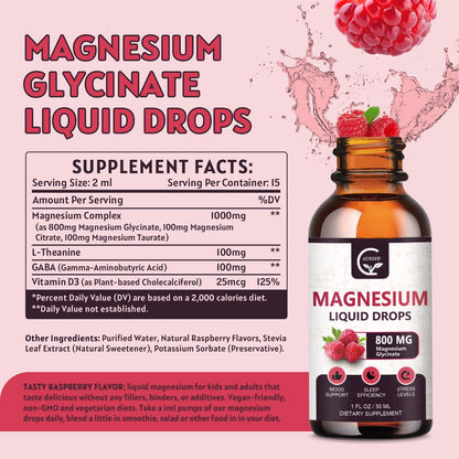(2 Pack) Magnesium Glycinate Liquid Drops | 1000mg Liquid Magnesium Complex with D3, L-Thea & GABA for Energy, Sleep, Nerve and Heart Health, High Absorption, Raspberry Flavor GORNVBBuy Supplements Australia