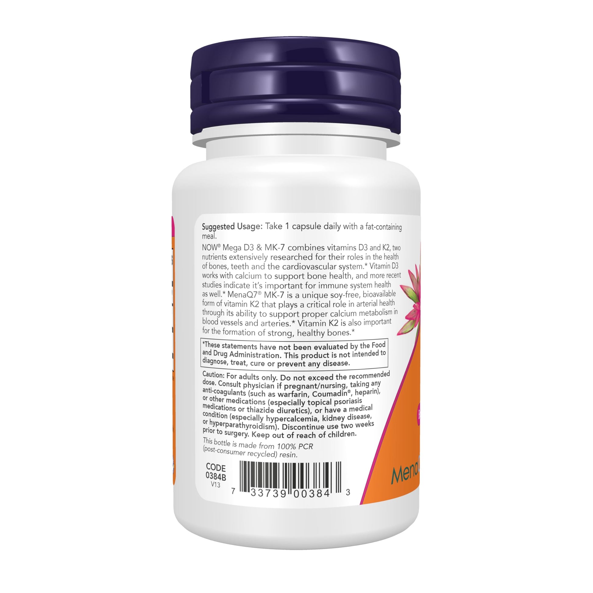 NOW Foods Supplements, Mega D-3 & MK-7 with Vitamins D-3 & K-2, 5,000 IU/180 mcg, Bone & Cardiovascular Support*, 60 Veg Capsules NOW Foods buy supplements Au
