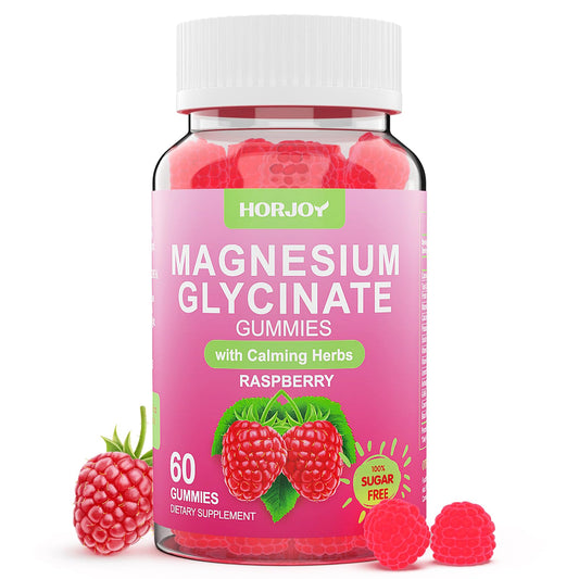 Magnesium Glycinate Gummies 600mg, Sugar Free Magnesium Gummies for Adults with Ashwagandha, Lemon Balm & GABA for Sleep, Mood Support and Relaxation, Vegan, 60 Raspberry HorjoyBuy Supplements Australia