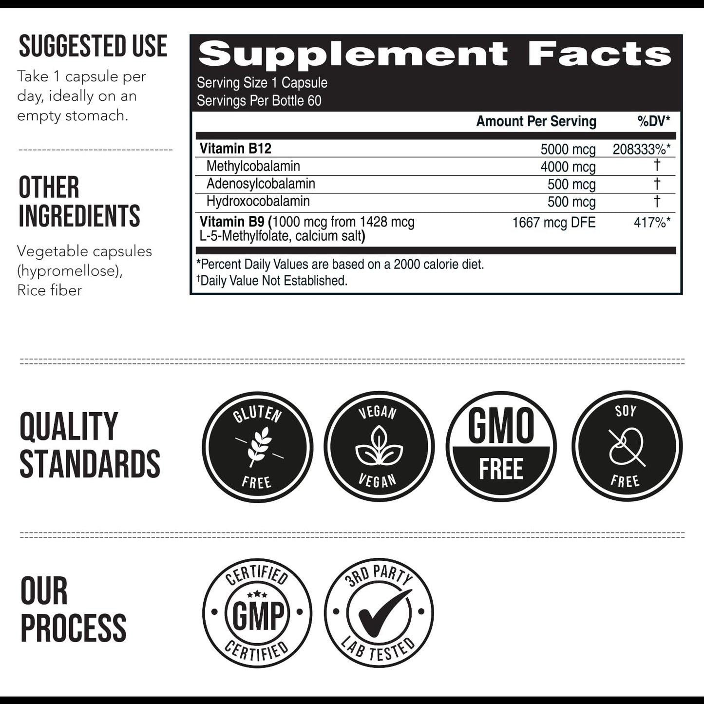 BioActive Vitamin B12 - 5000 mcg, Contains 3 BioActive Forms B12 Plus Methylfolate Cofactor - Methyl B12, Adenosyl B12 & Hydroxy B12 | Supports Energy