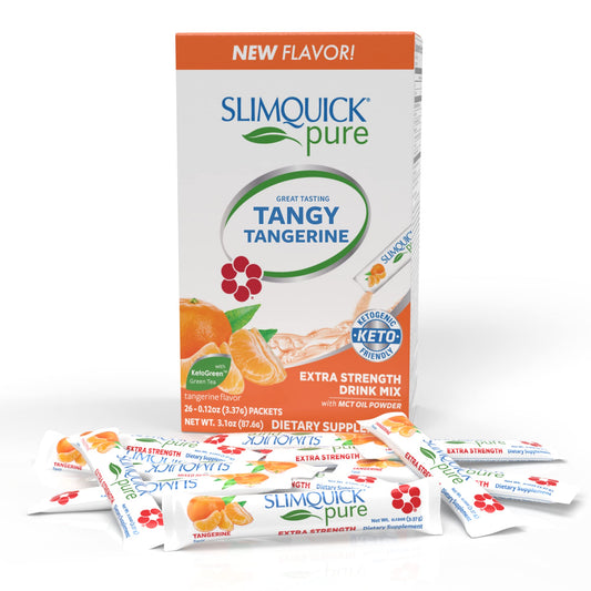 SlimQuick Extra Strength Weight Management Drink Mix for Women, Tangerine - Helps Metabolism, Keeps Full for Longer with Green Tea, Caffine, Chaste Tree, Rhodiola Extract - 26 Count SlimQuick buy supplements Au