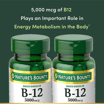 Vitamin B12 by Nature's Bounty, Quick Dissolve Vitamin Supplement, Supports Energy Metabolism and Nervous System Health, 5000mcg